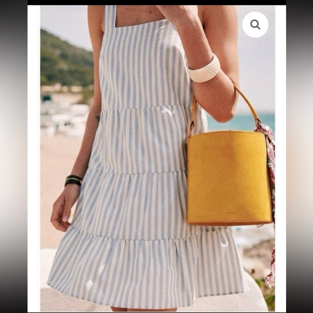 Sezane NWT Anne Swiss Dot Cotton Blue Striped Dress Size 8